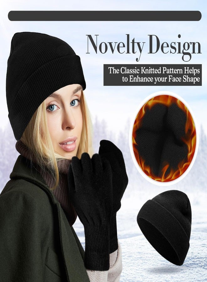 ShinyMatch Winter Beanie Hat Gloves Set, Soft Knitted Hat Stretchy Gloves Warm Skull Cap Set for Women Men Gifts (Black) - Image 3